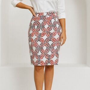 Boden Pink and Navy Patterned Midi Pencil Skirt